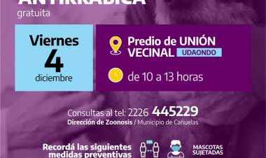 Vacunación antirrábica, continuará en Udaondo