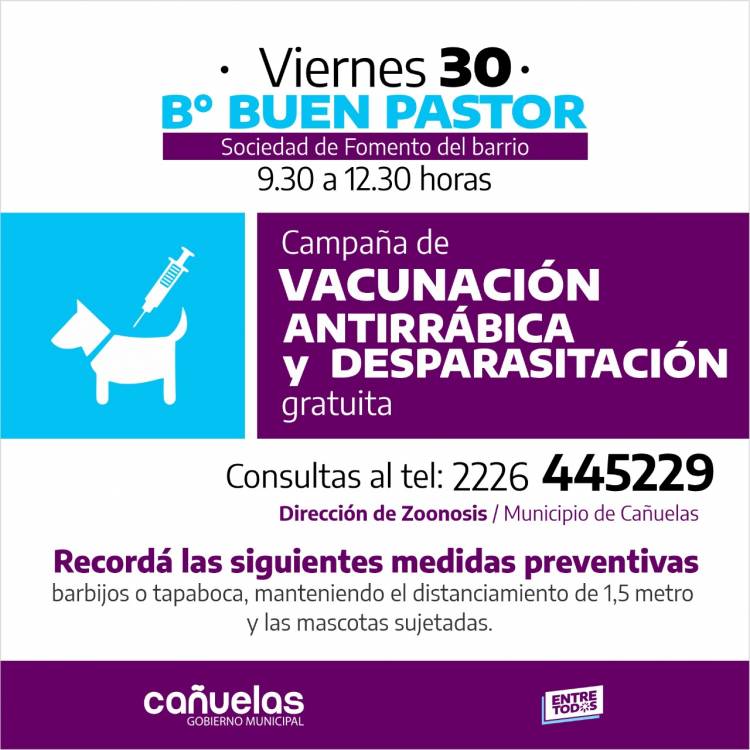 Operativo de vacunación antirrábica en el barrio Buen Pastor