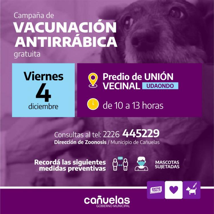 Vacunación antirrábica, continuará en Udaondo