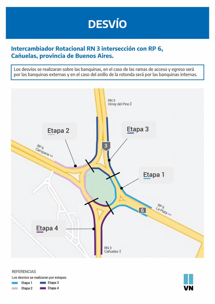 Corte parcial intersección rotonda rutas 3 y 6