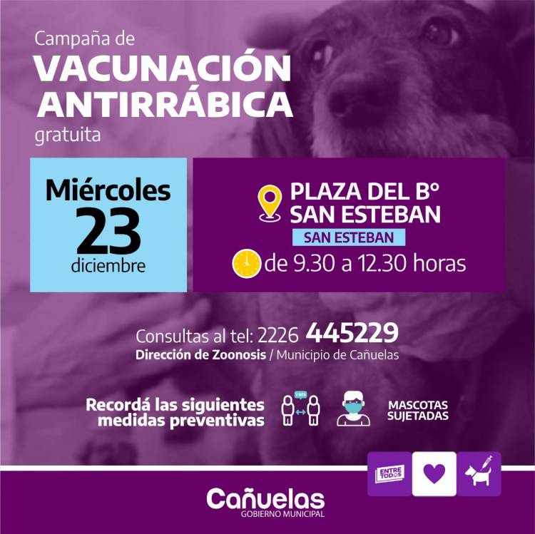 Vacunación antirrábica, continuará en San Esteban